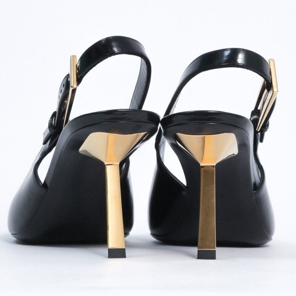 Saint Laurent YSL Lee Slingback Pumps Black Leather Gold Heel Shoes 39.5 NIB - Picture 7 of 13